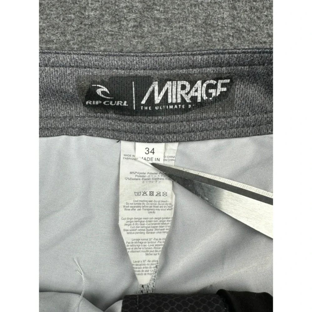 Rip Curl Mirage Board Shorts Mens 34 Blue Grey Striped Surf Trunks Zipper Pocket